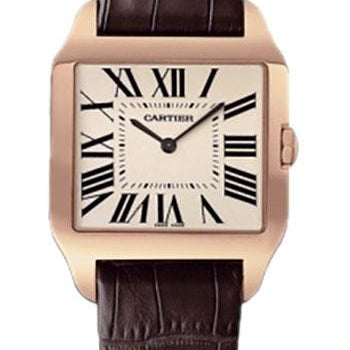 Cartier Santos-Dumont Watch - Large Pink Gold Case - Rhodium Plated Dial - Alligator Strap - W2006951