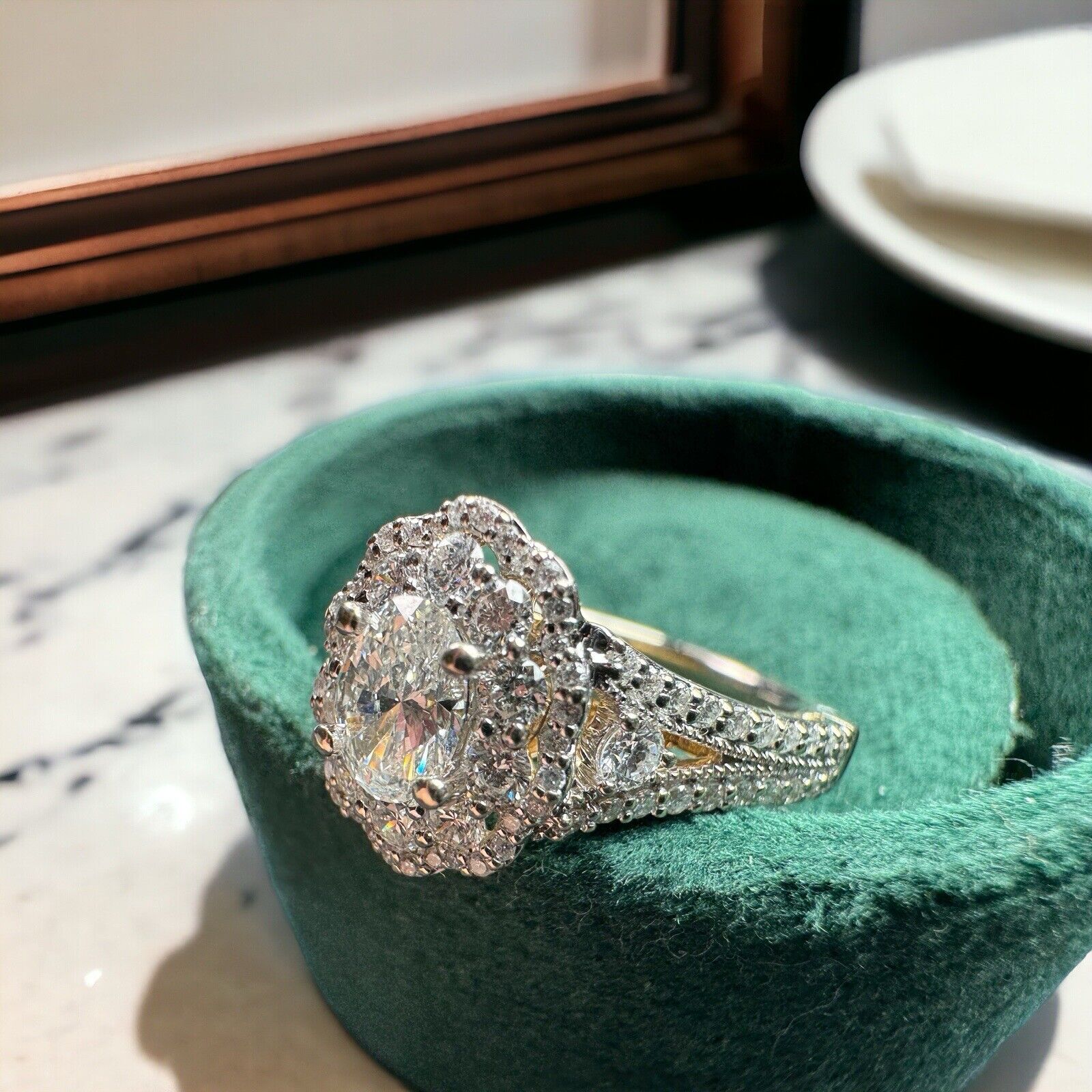 Enchanted Disney Belle Diamond Double Frame Engegment Ring 14k Two Tone 1.25 CTW