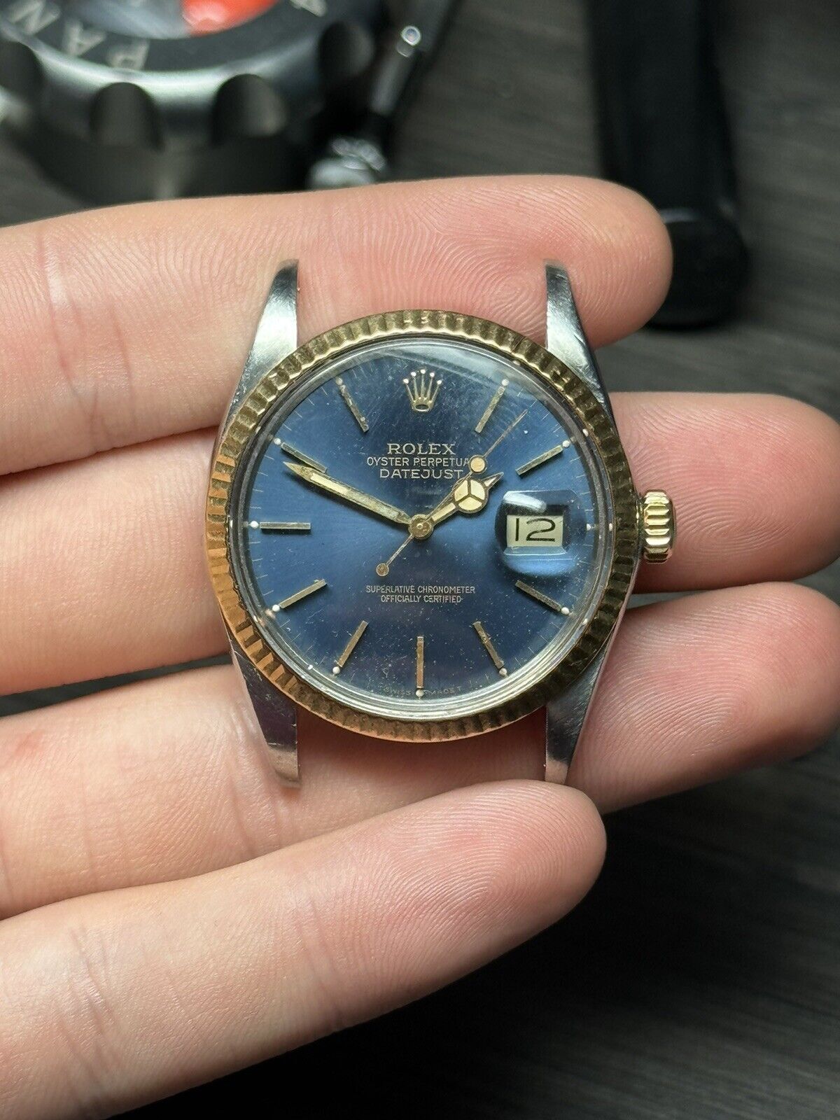 Rolex Datejust 16013 Two Tone Quickset Watch Blue Dial AS IS
