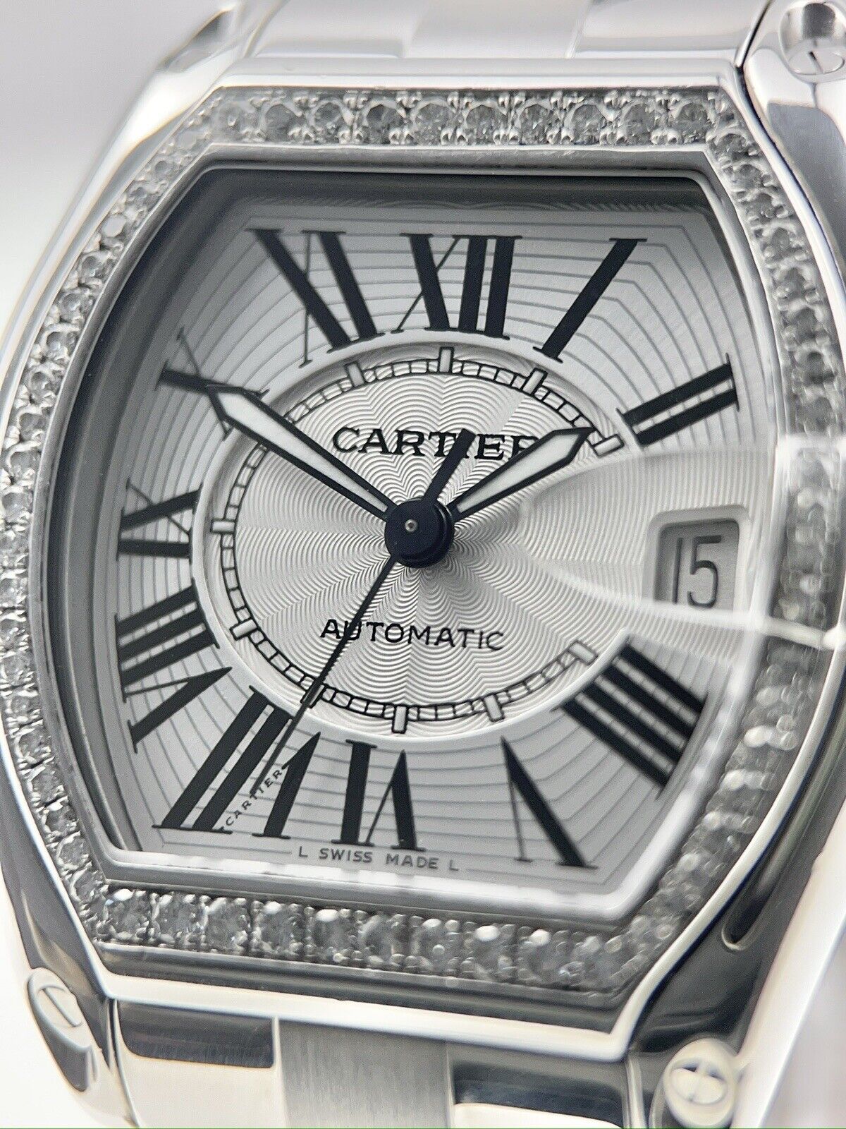 Cartier Roadster Stainless Steel 37mm Automatic Men’s Watch 2510 AM Diamonds