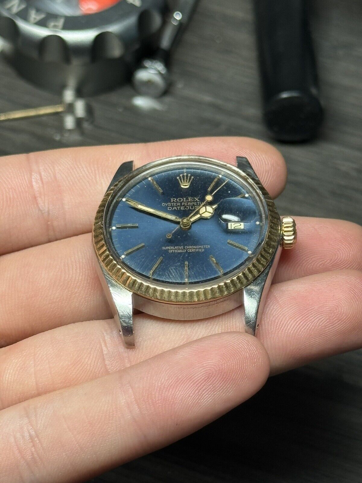 Rolex Datejust 16013 Two Tone Quickset Watch Blue Dial - AS IS