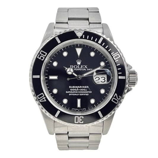 Rolex Submariner Date Automatic 40mm Black Dial Watch 16610 Box And RSC Card