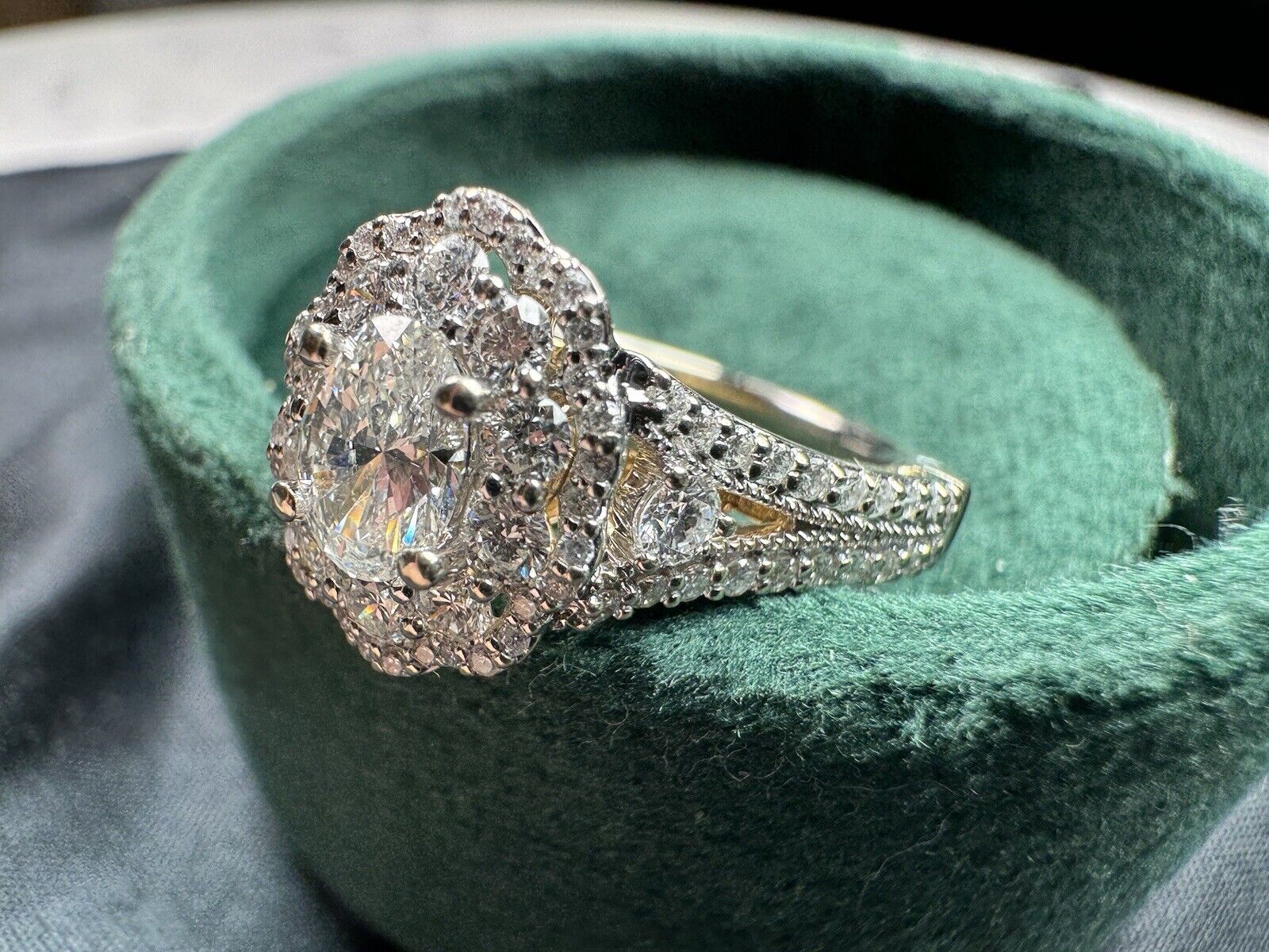Enchanted Disney Belle Diamond Double Frame Engegment Ring 14k Two Tone 1.25 CTW