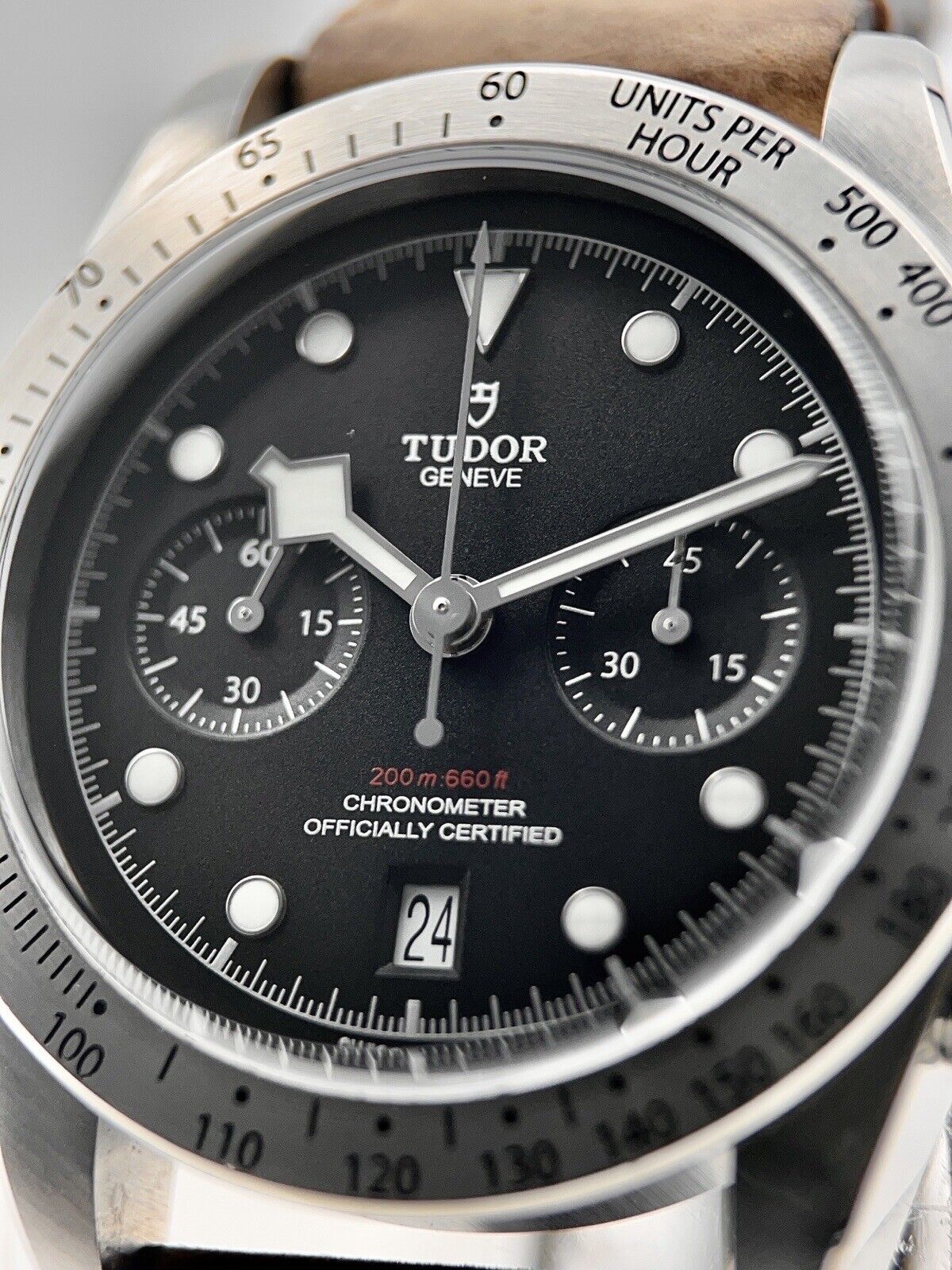 Tudor Black Bay Heritage Chronograph Black Stainless Leather Ref 41mm 79350