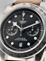 Tudor Black Bay Heritage Chronograph Black Stainless Leather Ref 41mm 79350