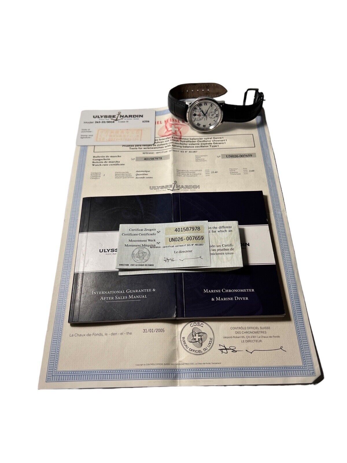 Ulysse Nardin Marine Chronomaster Ref-263-22 Automatic 38mm White Dial B&P