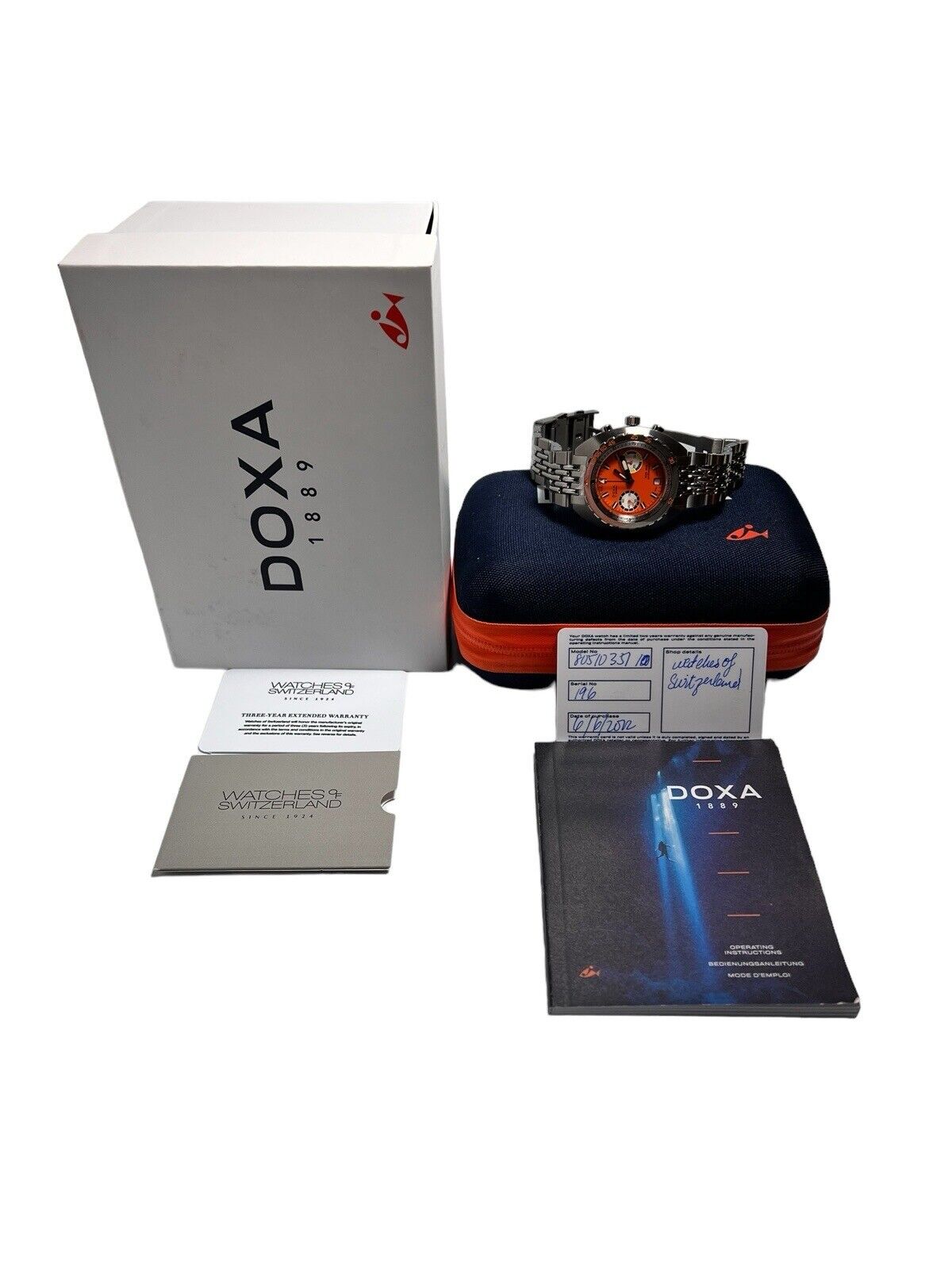 Doxa Sub 43mm Automatic Orange Dial Limited Edition Sub 200 T-Graph Box & Papers
