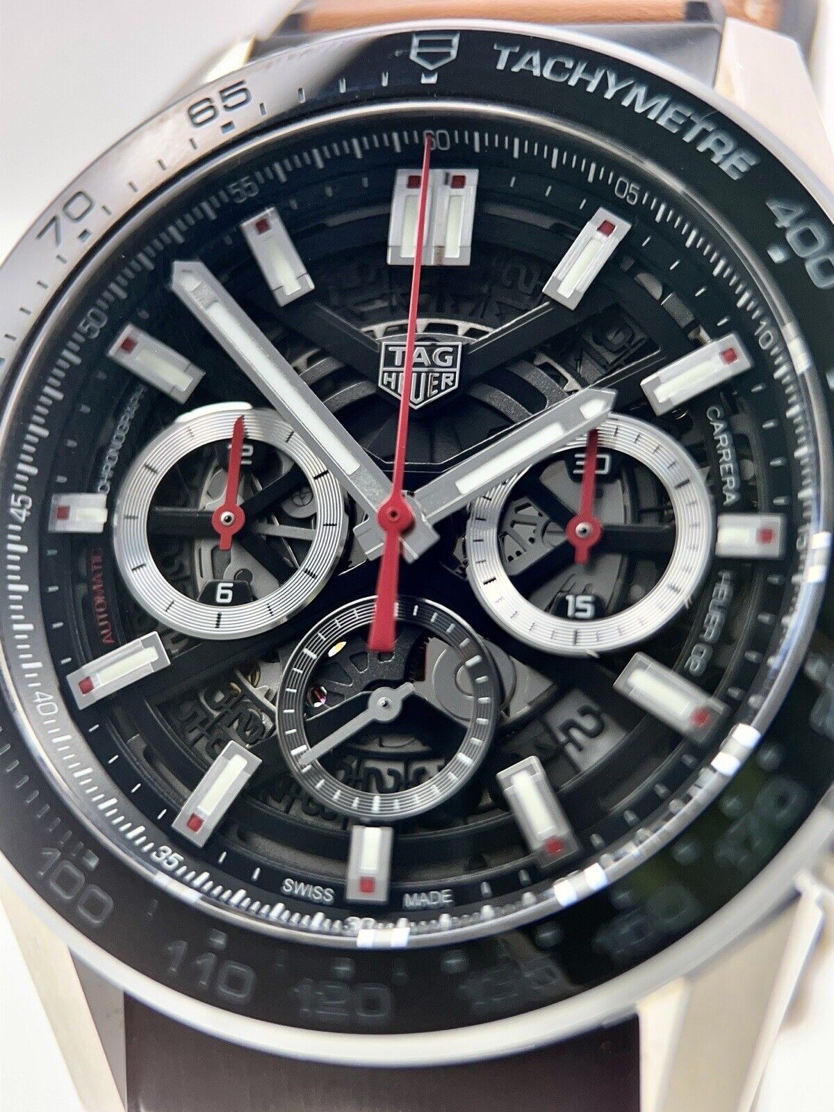TAG Heuer Carrera Skeleton Automatic 45mm Watch CBG2A10 - Box And Papers