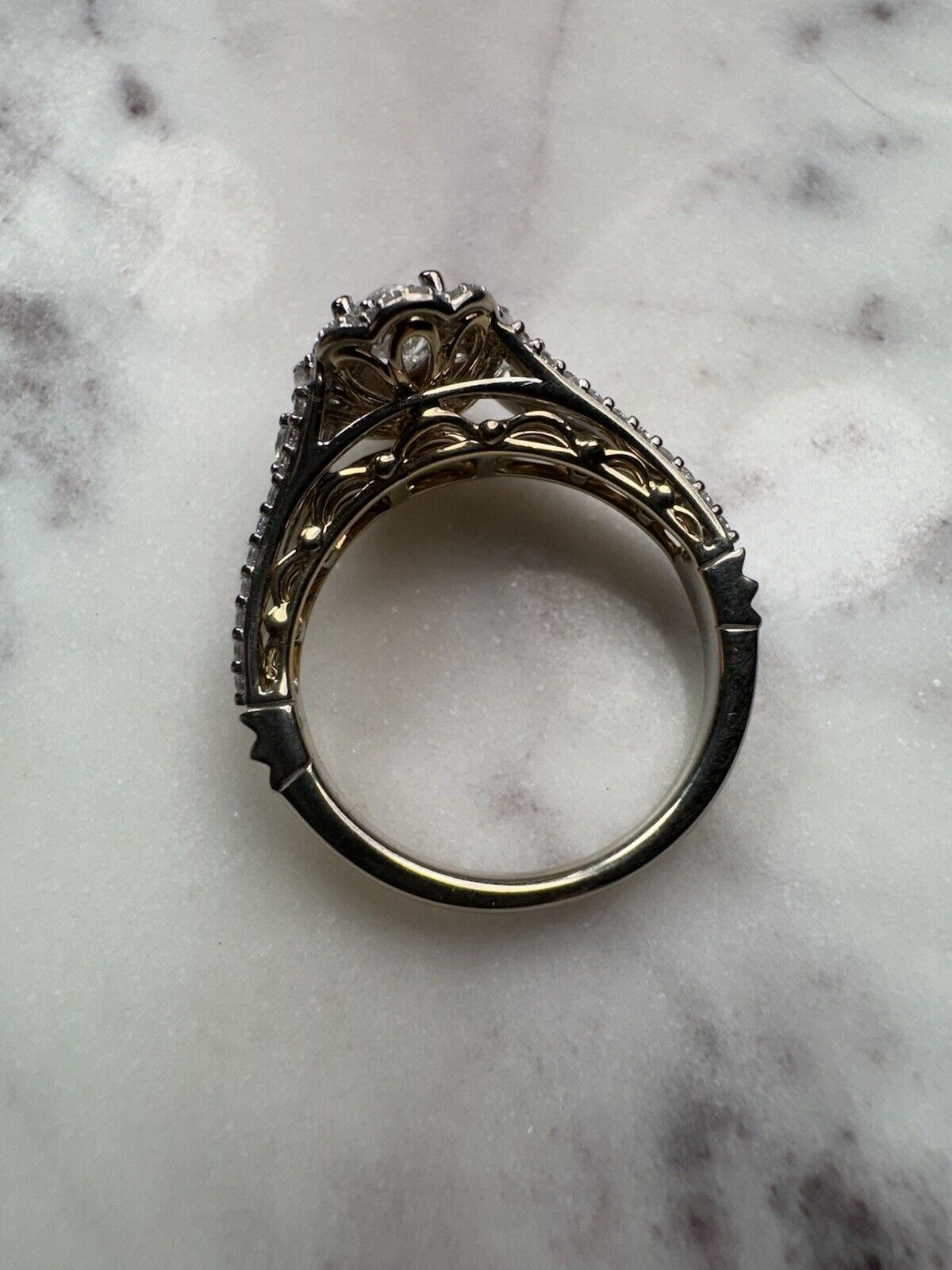 Enchanted Disney Belle Diamond Double Frame Engegment Ring 14k Two Tone 1.25 CTW