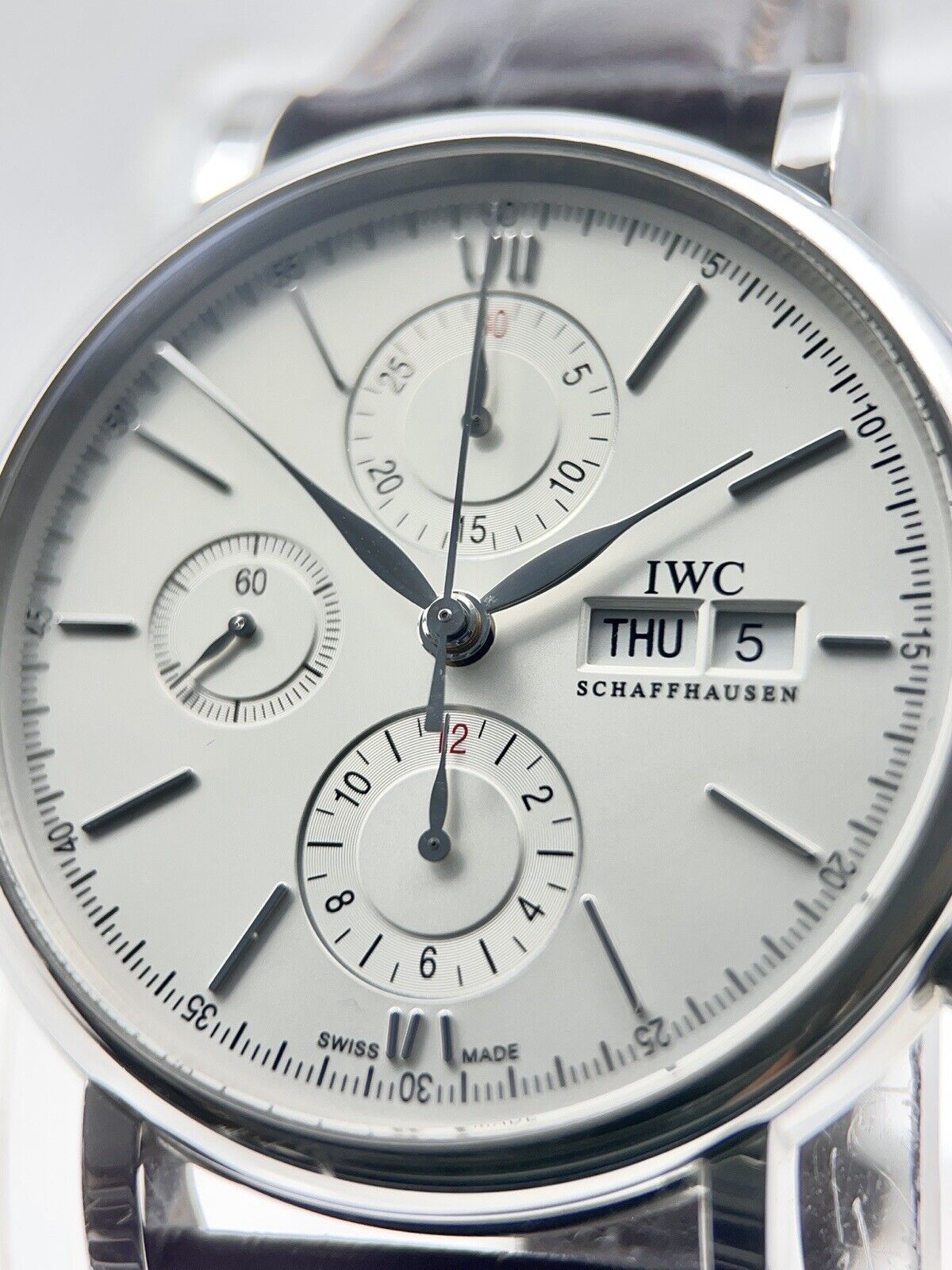 IWC Portofino Chronograph IW391007 Automatic Silver Dial Leather Mens Watch 42mm
