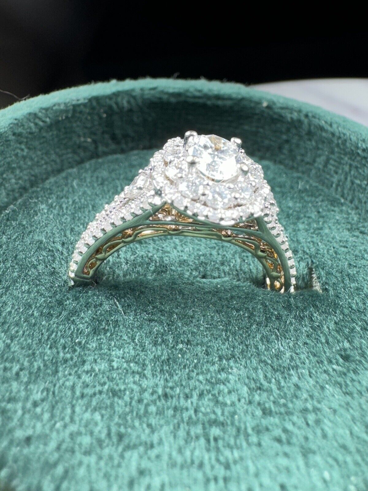 Enchanted Disney Belle Diamond Double Frame Engegment Ring 14k Two Tone 1.25 CTW