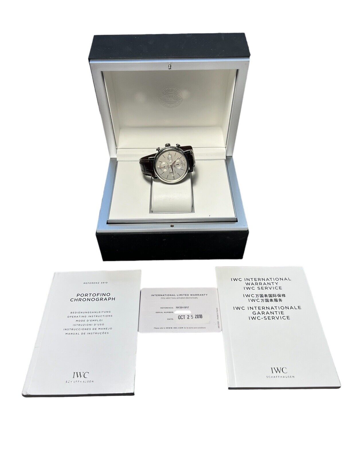 IWC Portofino Chronograph IW391007 Automatic Silver Dial Leather Mens Watch 42mm