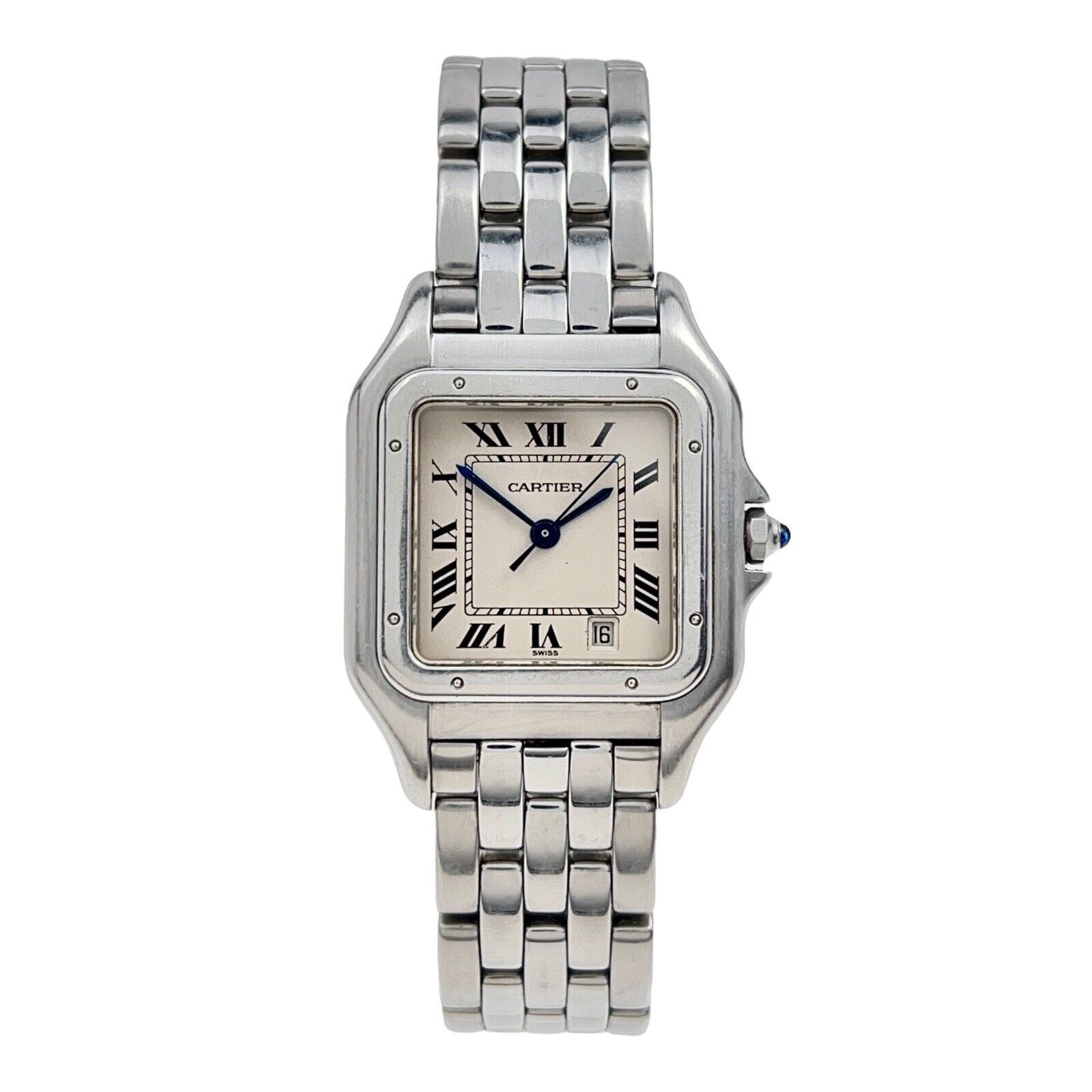 Cartier Panthere Mid Size Stainless Steel Silver Roman Dial Quartz Watch 1310