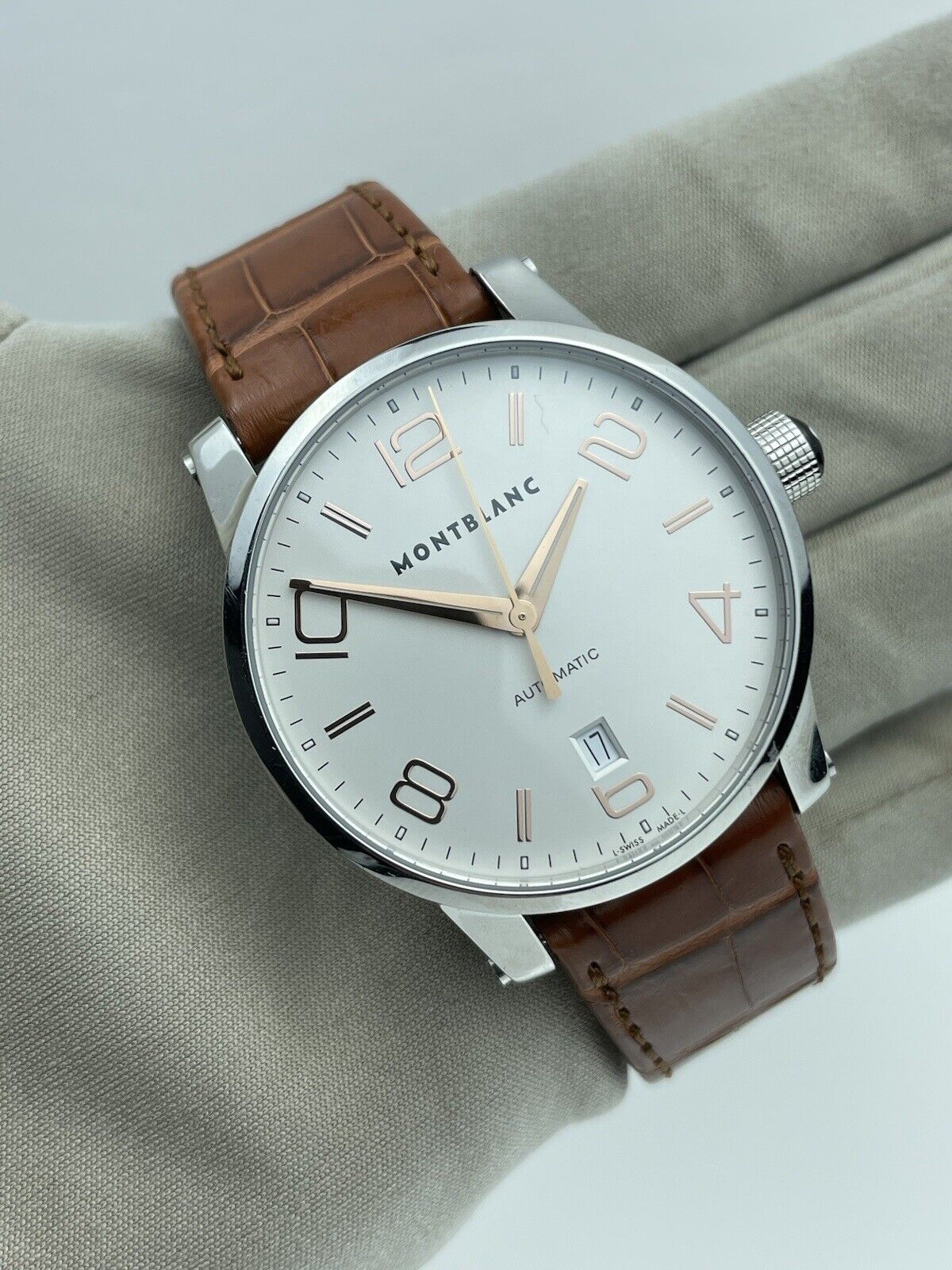 Montblanc Time Walker 7210 Automatic Ivory Dial Date Brown Leather Men's Watch