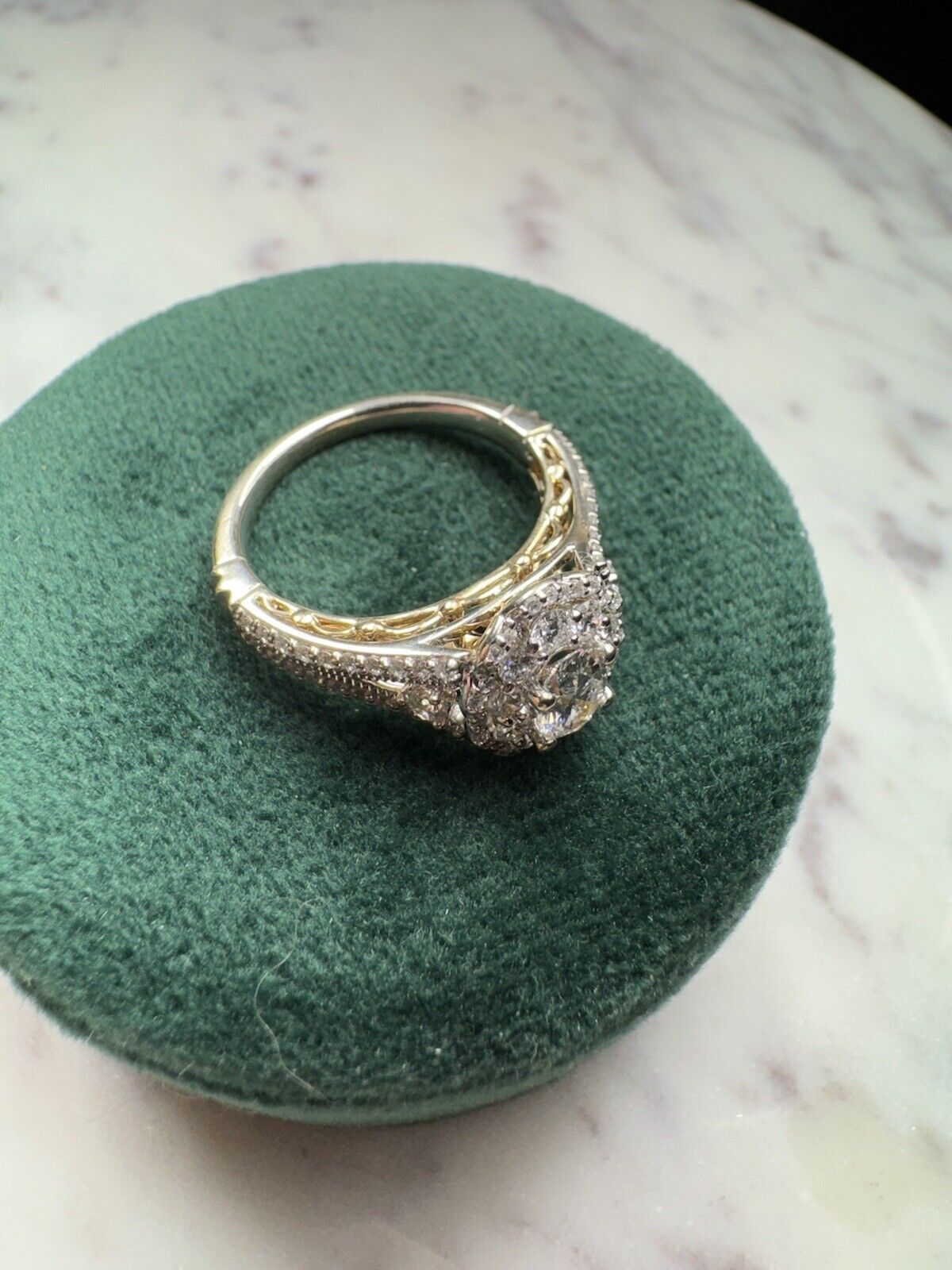 Enchanted Disney Belle Diamond Double Frame Engegment Ring 14k Two Tone 1.25 CTW