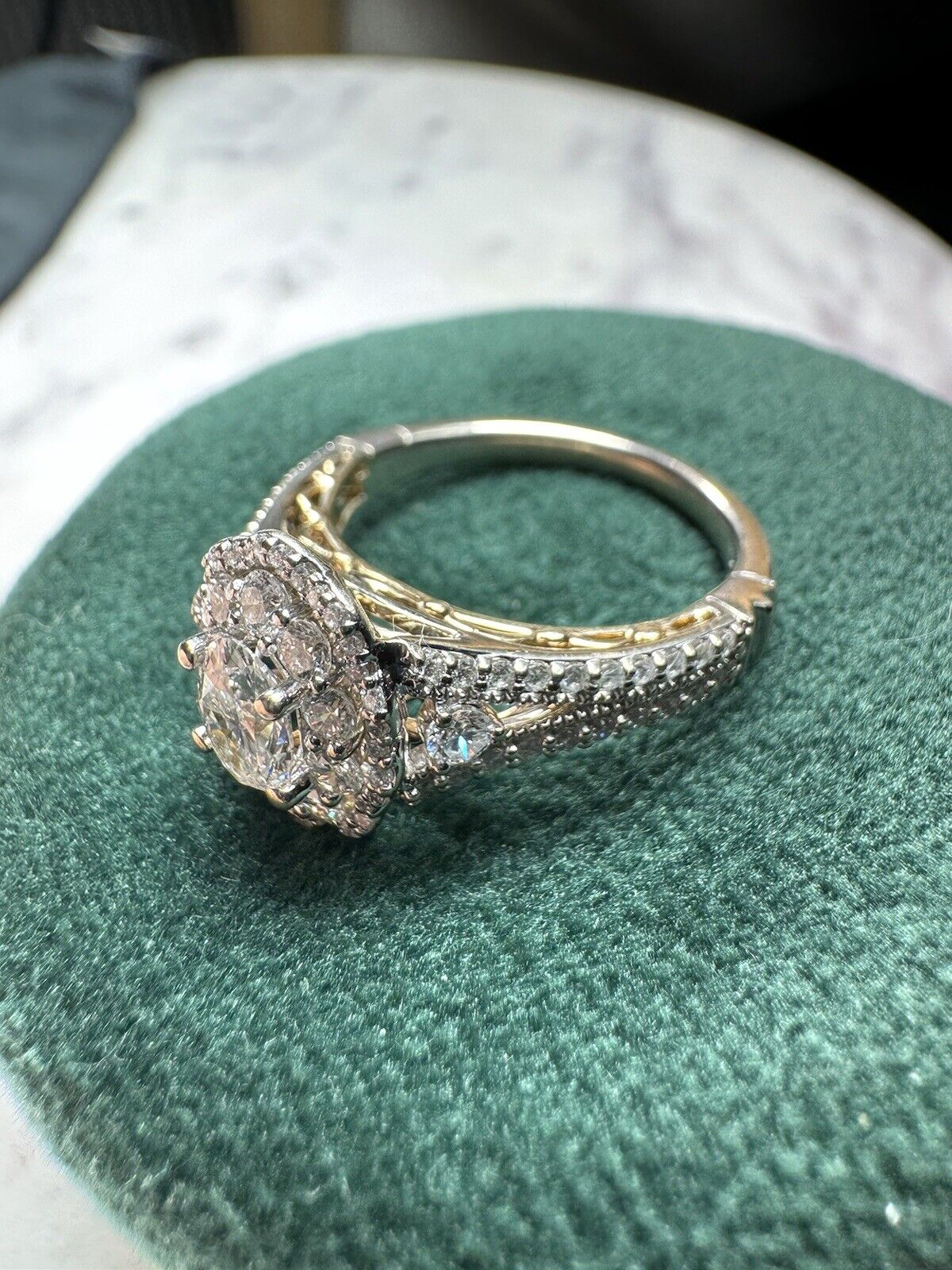 Enchanted Disney Belle Diamond Double Frame Engegment Ring 14k Two Tone 1.25 CTW