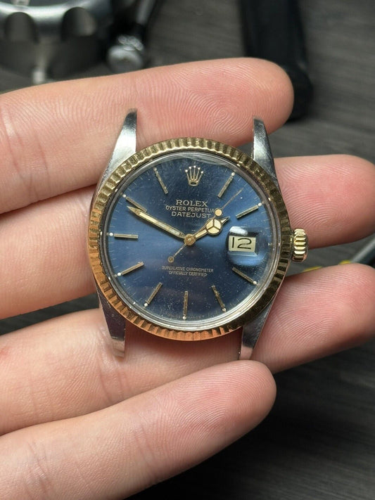Rolex Datejust 16013 Two Tone Quickset Watch Blue Dial - AS IS