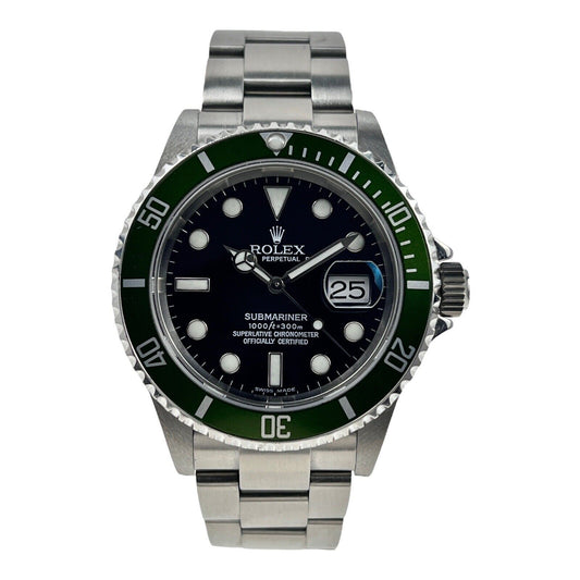 Rolex Submariner Green Kermit 40mm Black Dial Watch Automatic 16610LV - CPO 2023